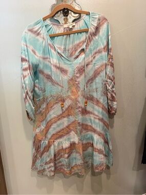 River + Sky Aqua and Brown Tie-Dye V-Neck Tunic